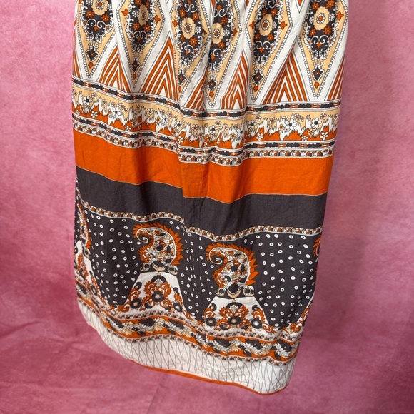 126. Something Girl Boho Halter Sundress Multicolor Orange Black Print Size L - Picture 5 of 5
